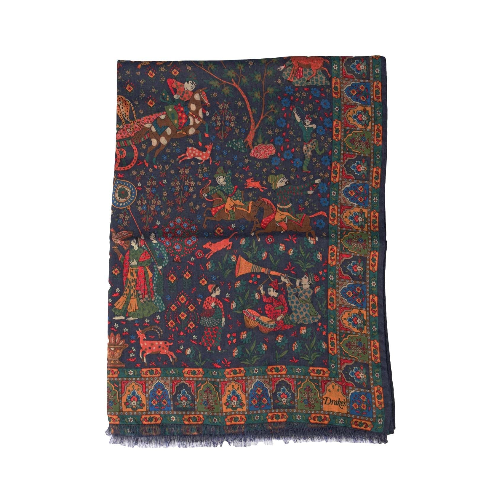 Mughal Hunter Print Wool-Silk Scarf-Drake's-Conrad Hasselbach Shoes & Garment