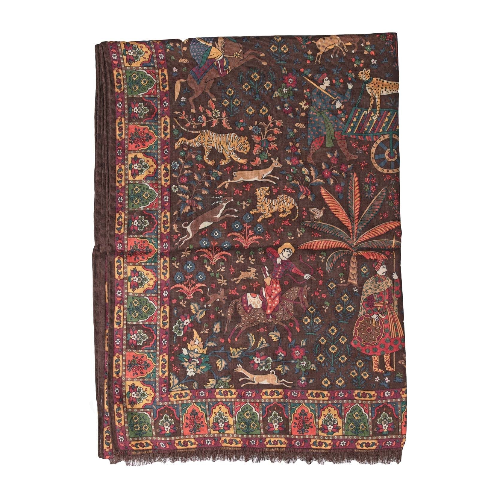 Mughal Hunter Print Wool-Silk Scarf-Drake's-Conrad Hasselbach Shoes & Garment