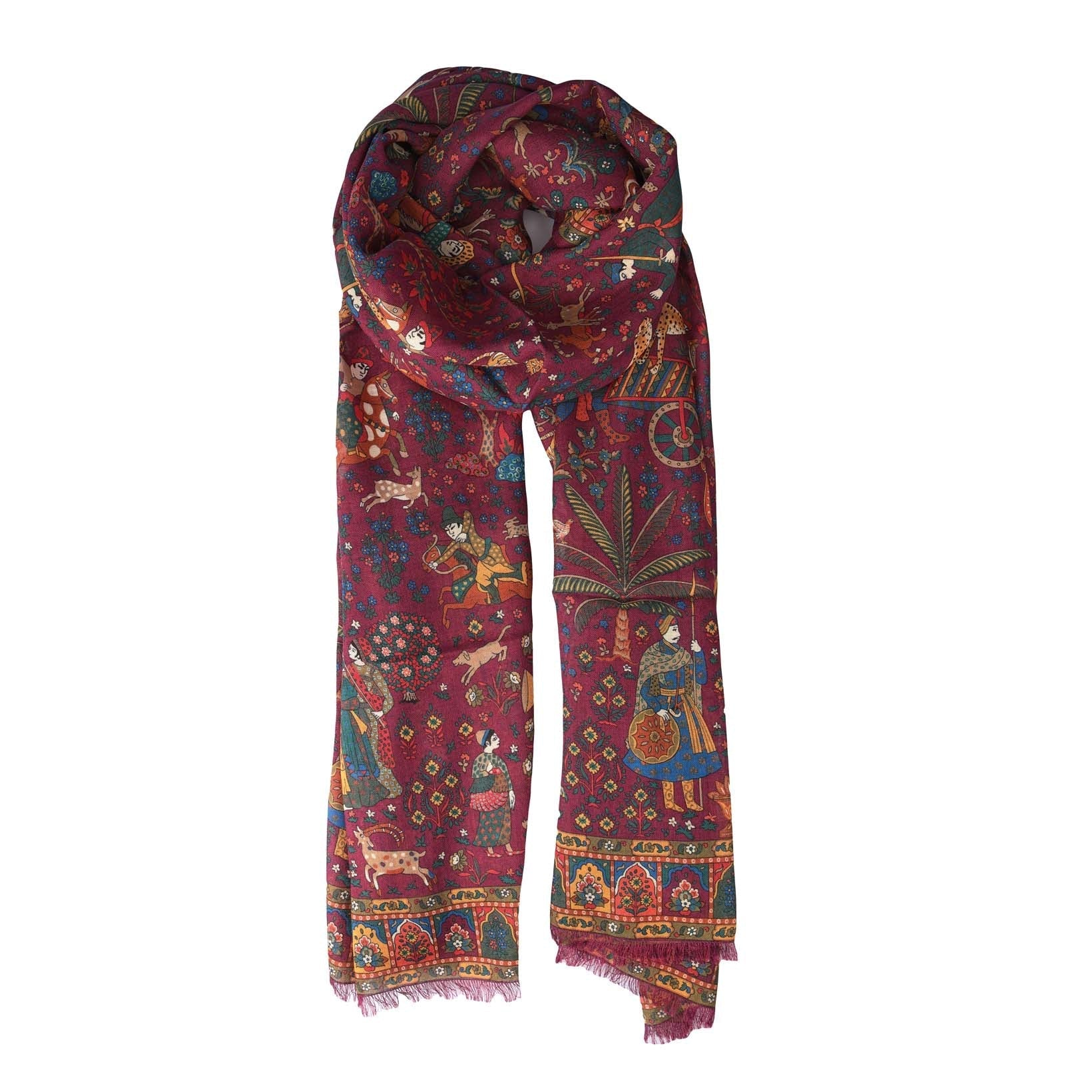 Mughal Hunter Print Wool-Silk Scarf-Drake's-Conrad Hasselbach Shoes & Garment