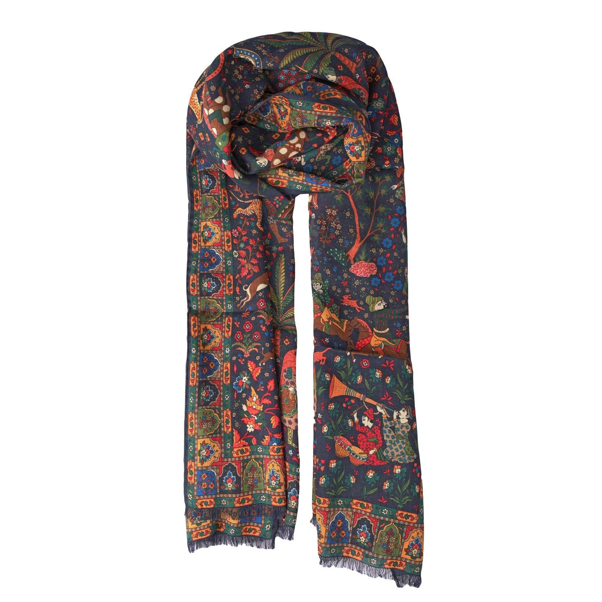 Mughal Hunter Print Wool-Silk Scarf-Drake&#39;s-Conrad Hasselbach Shoes &amp; Garment