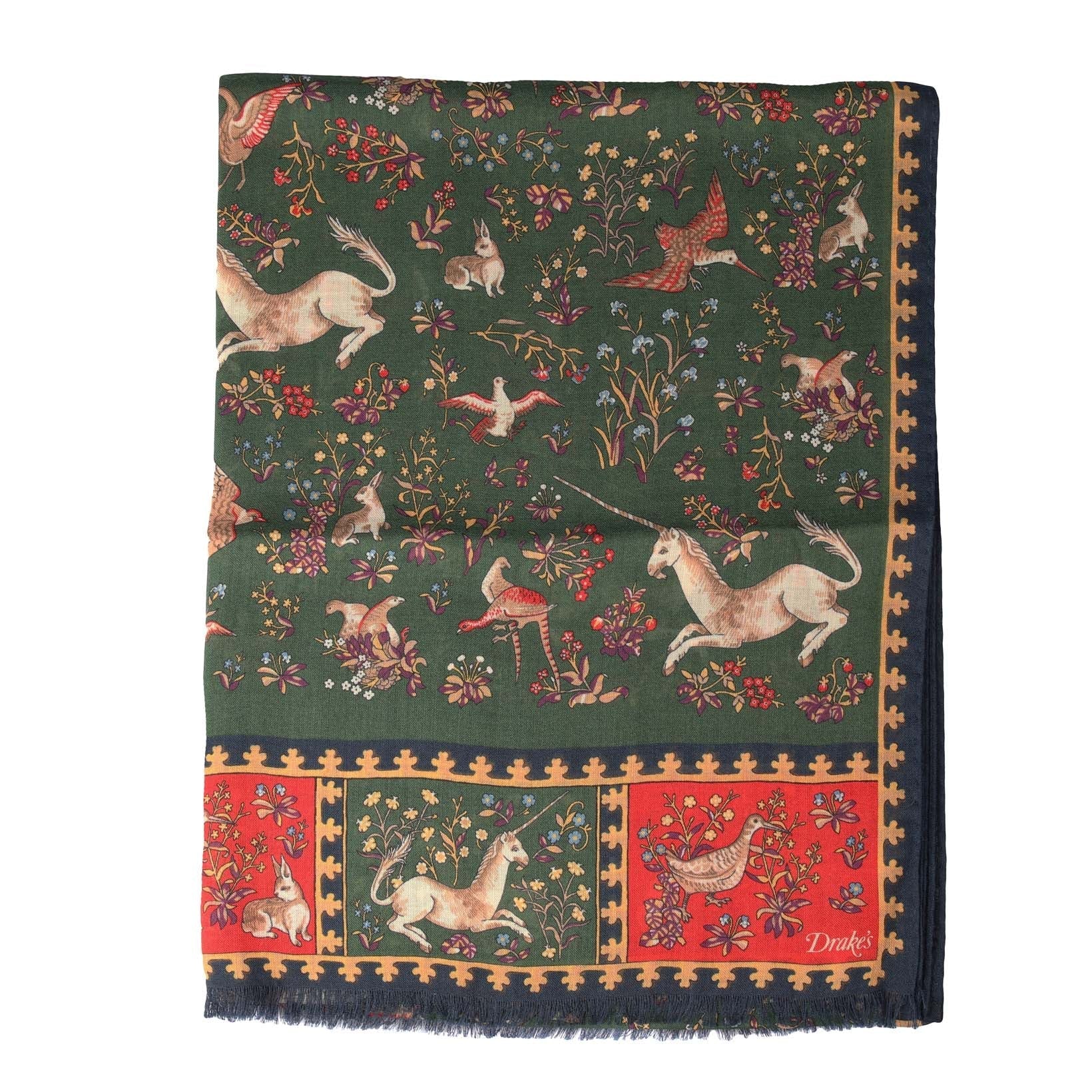 Unicorn Print Wool-Silk Scarf-Drake's-Conrad Hasselbach Shoes & Garment